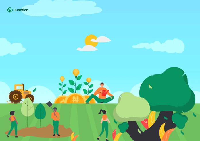 crop growing on money and young people farming