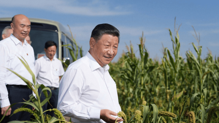 Chinese President Xi Jinping visits a village in Chinaâs Shaanxi province on Sept. 13.Photographer: Li Xueren/Xinhua/Getty Images