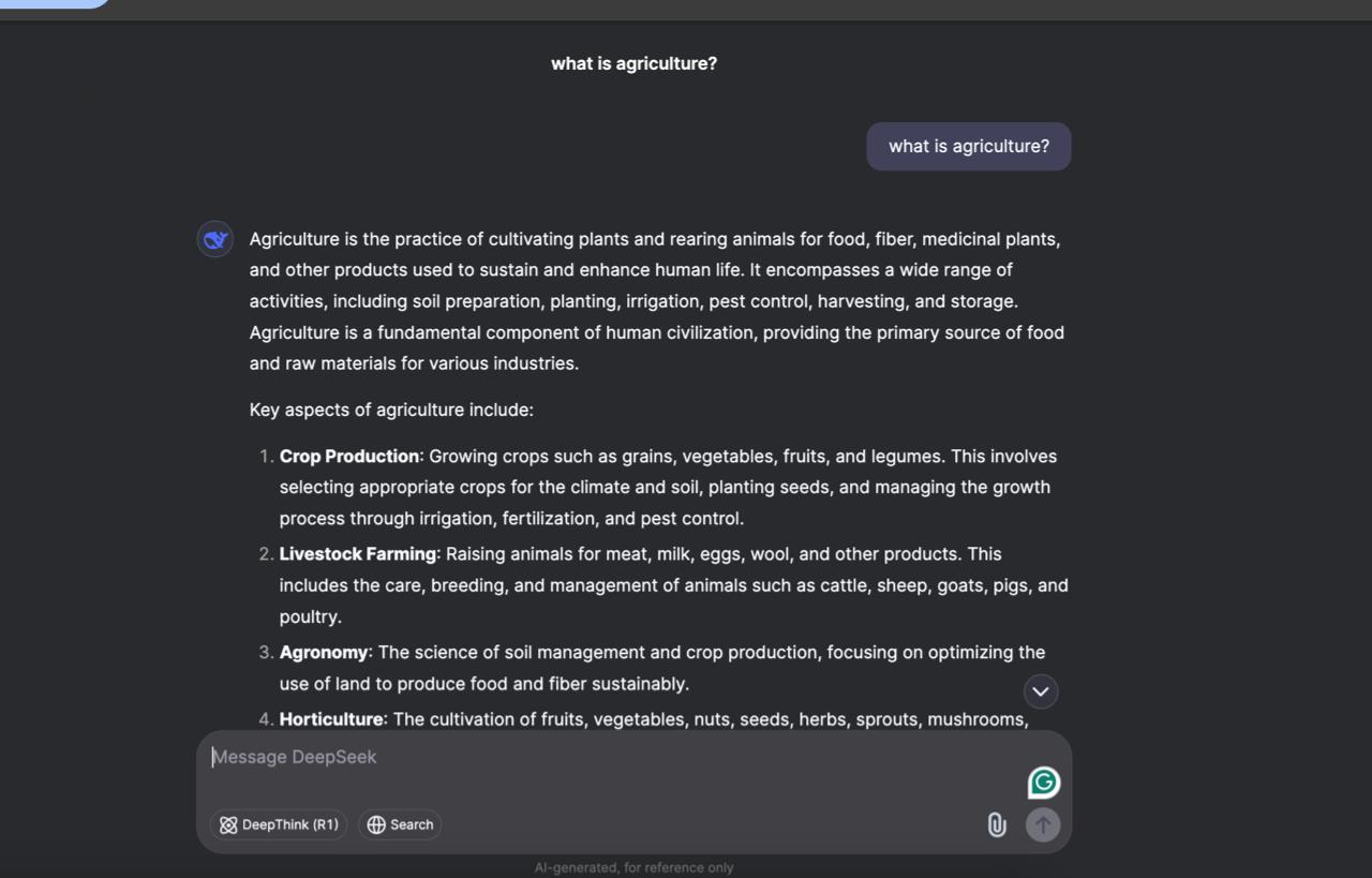 DeepSeek AI Vs Chat GPT: What Is Agriculture?